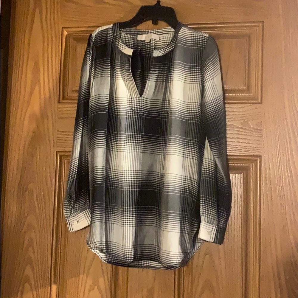 Loft XXSP Long Sleeve Plaid Top